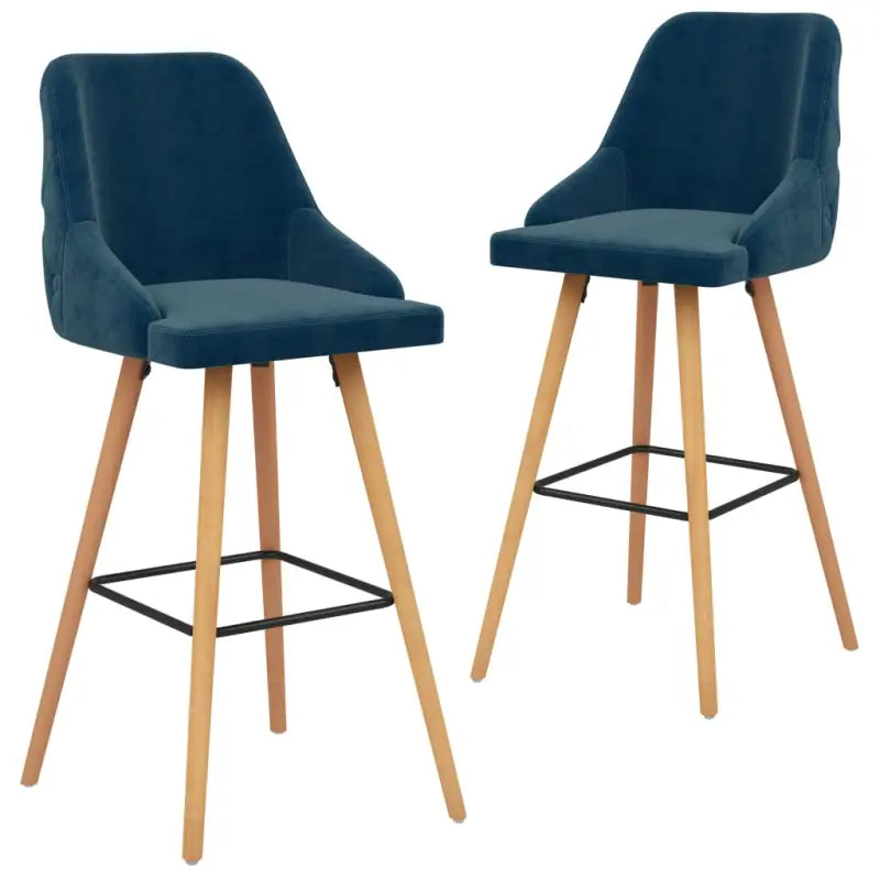 Set van 2 barkrukken met ingebouwde voetensteun en fluwelen zitting - Blauw / 2 - Barkrukken