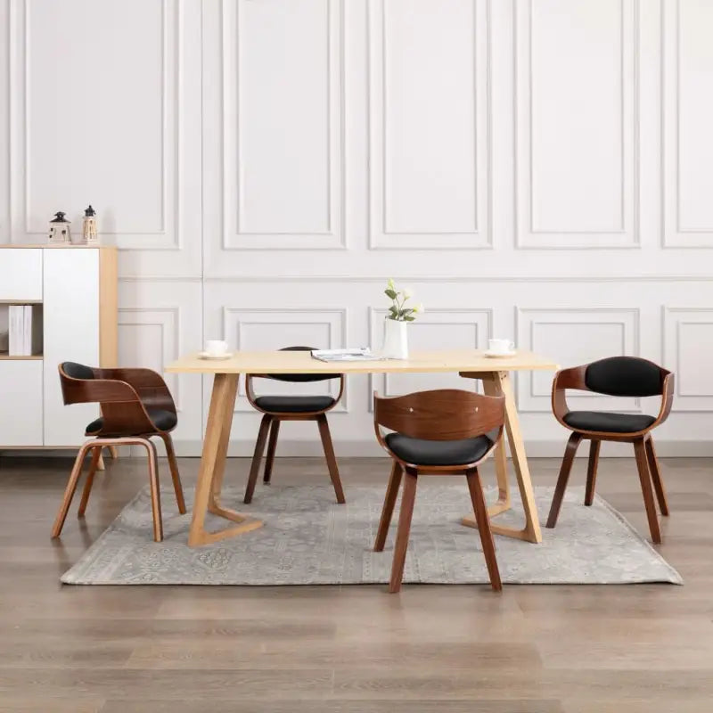Set van 2 Eetkamerstoelen met Gebogen Hout en Soft Stoffen Bekleding - Donkerbruin en zwart / 4 - Eetkamerstoelen