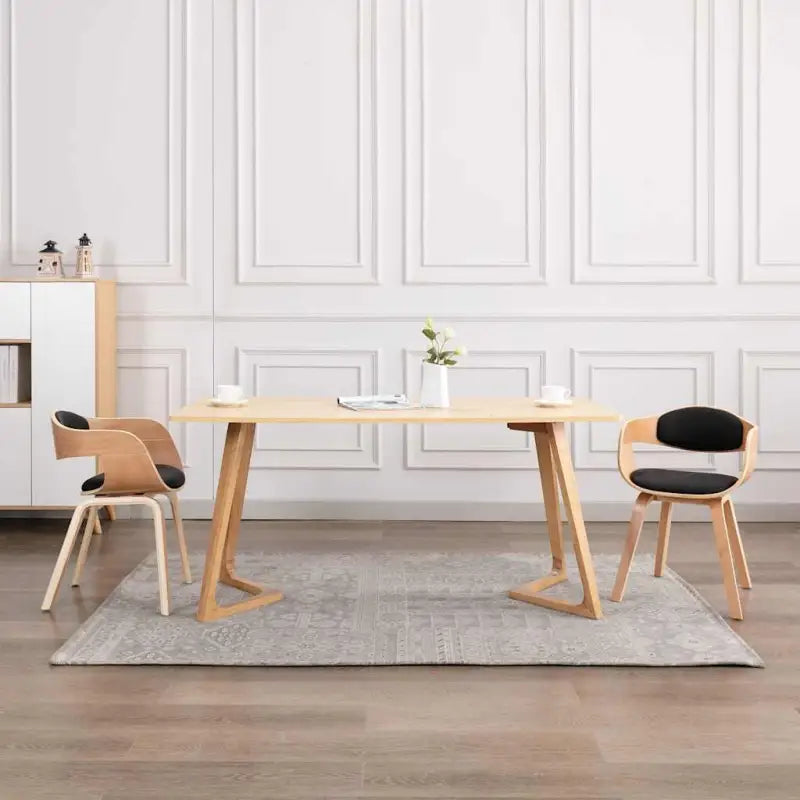Set van 2 Eetkamerstoelen met Gebogen Hout en Soft Stoffen Bekleding - Lichtbruin en zwart / 2 - Eetkamerstoelen