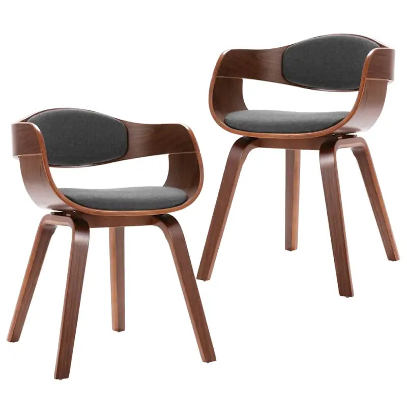 Set van 2 Eetkamerstoelen met Gebogen Hout en Soft Stoffen Bekleding - Eetkamerstoelen