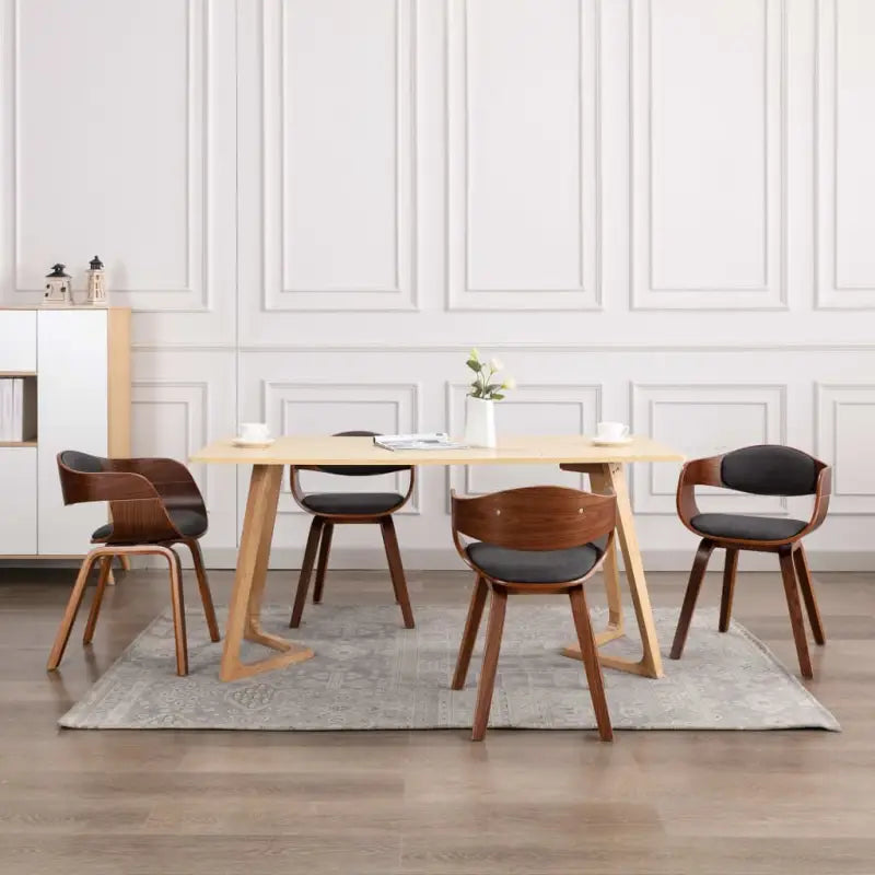 Set van 2 Eetkamerstoelen met Gebogen Hout en Soft Stoffen Bekleding - Donkerbruin en grijs / 4 - Eetkamerstoelen