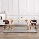 Set van 2 Eetkamerstoelen met Gebogen Hout en Soft Stoffen Bekleding - Donkerbruin en grijs / 2 - Eetkamerstoelen
