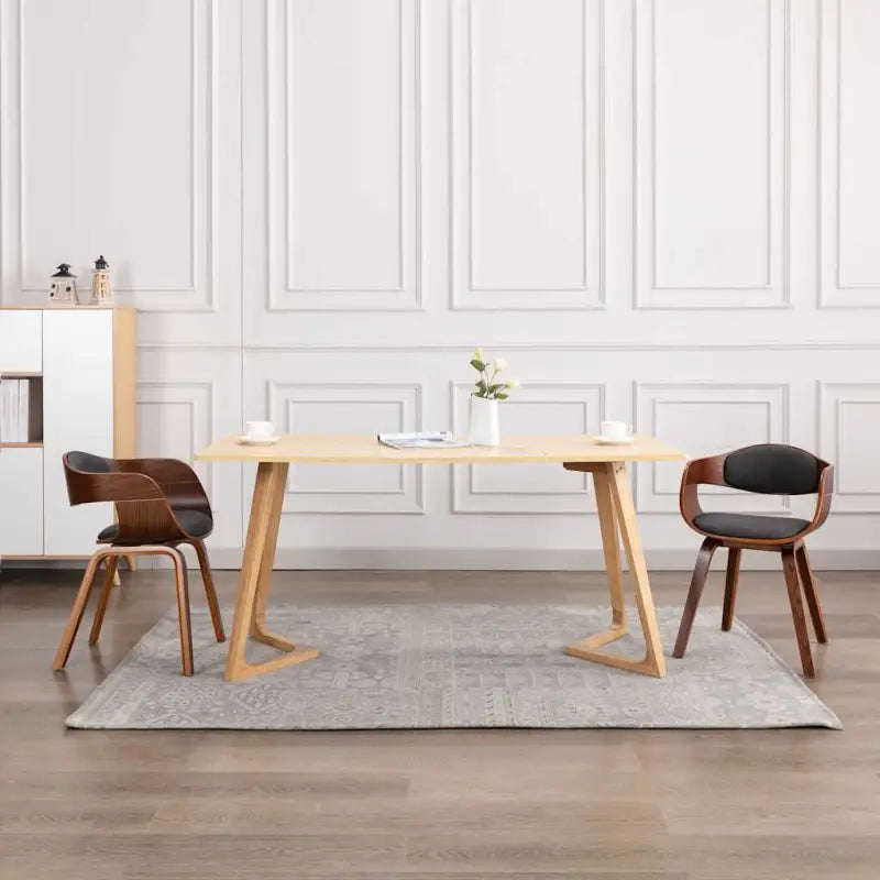 Set van 2 Eetkamerstoelen met Gebogen Hout en Soft Stoffen Bekleding - Donkerbruin en grijs / 2 - Eetkamerstoelen