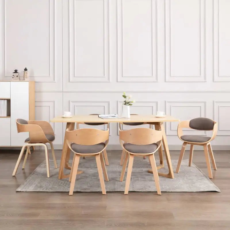 Set van 2 Eetkamerstoelen met Gebogen Hout en Soft Stoffen Bekleding - Lichtbruin en taupe / 6 - Eetkamerstoelen