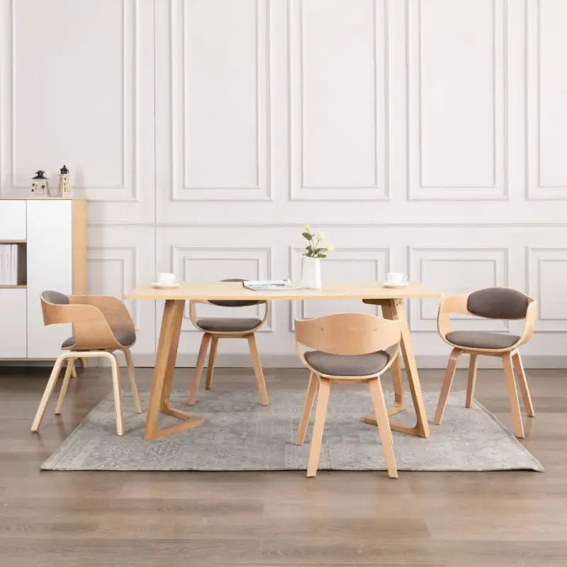 Set van 2 Eetkamerstoelen met Gebogen Hout en Soft Stoffen Bekleding - Lichtbruin en taupe / 4 - Eetkamerstoelen