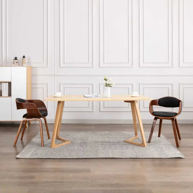 Set van 2 Eetkamerstoelen met Gebogen Hout en Soft Stoffen Bekleding - Donkerbruin en zwart / 2 - Eetkamerstoelen