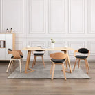 Set van 2 Eetkamerstoelen met Gebogen Hout en Soft Stoffen Bekleding - Lichtbruin en zwart / 4 - Eetkamerstoelen