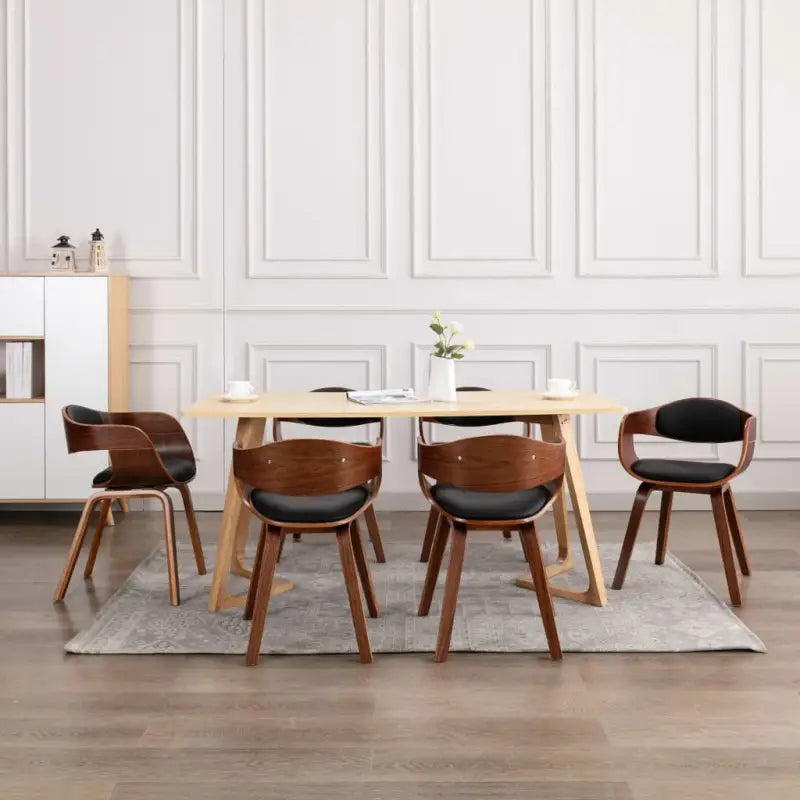 Set van 2 Eetkamerstoelen met Gebogen Hout en Soft Stoffen Bekleding - Donkerbruin en zwart / 6 - Eetkamerstoelen