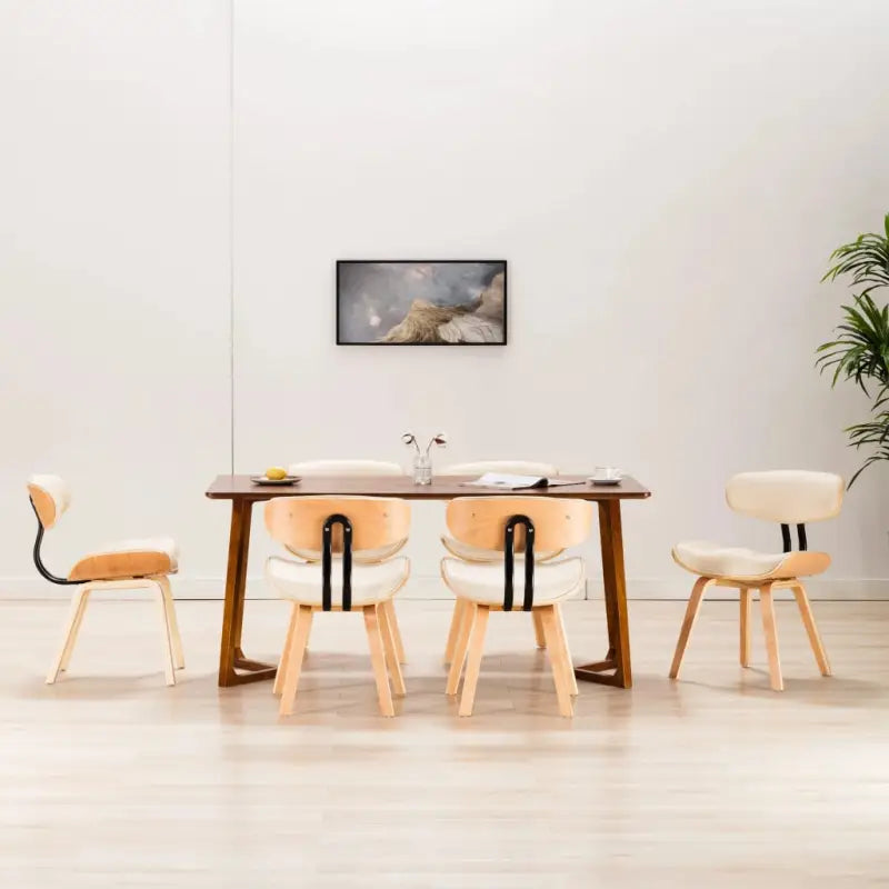 Set van 2 eetkamerstoelen met gebogen hout voor elke ruimte levering bevat - Crème en lichtbruin / 6 - Eetkamerstoelen