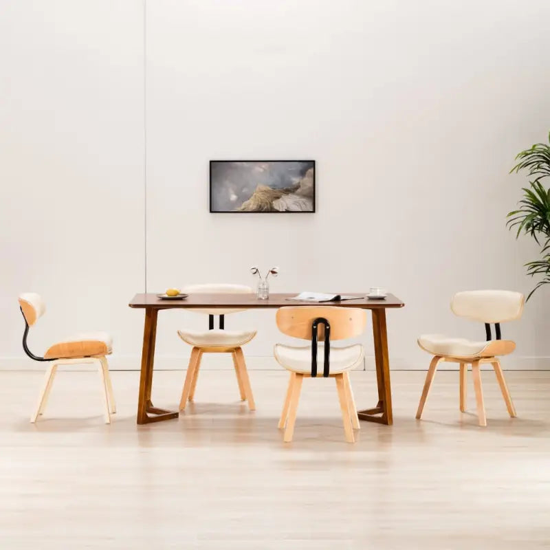 Set van 2 eetkamerstoelen met gebogen hout voor elke ruimte levering bevat - Crème en lichtbruin / 4 - Eetkamerstoelen