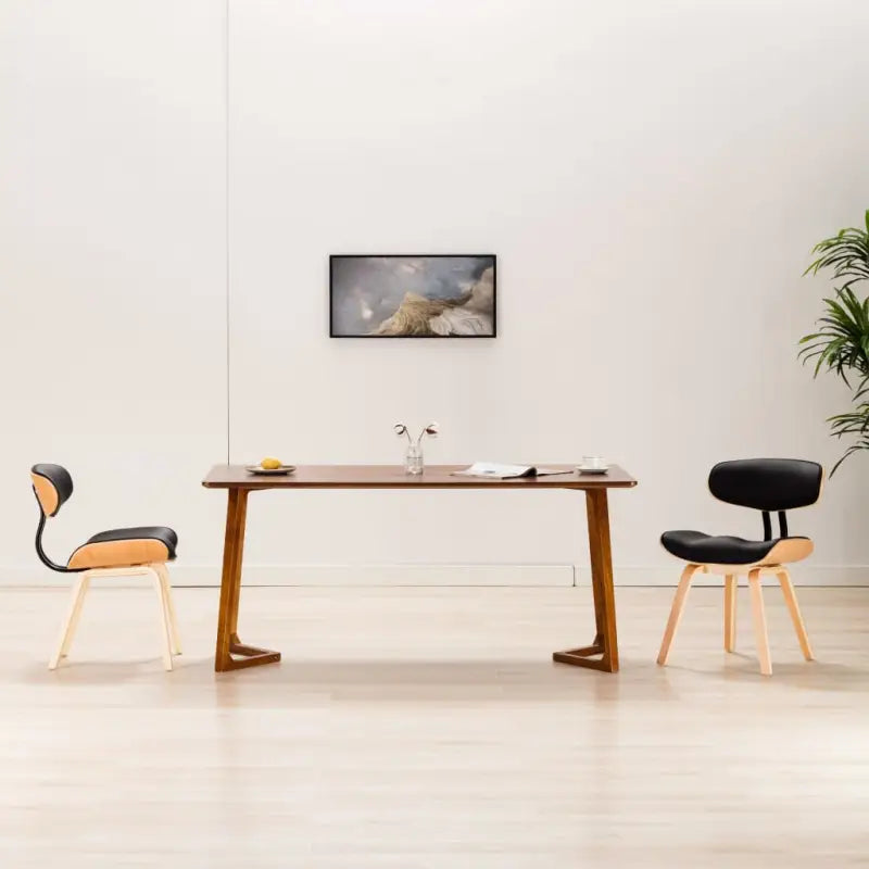 Set van 2 eetkamerstoelen met gebogen hout voor elke ruimte levering bevat - Zwart en lichtbruin / 2 - Eetkamerstoelen
