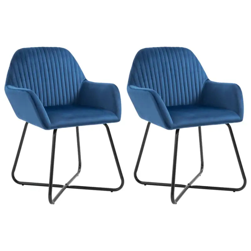 Set van 2 eetkamerstoelen met gepoedercoat stalen poten en fluweel - Blauw / 2 - Eetkamerstoelen