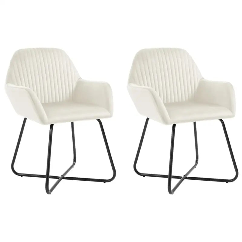 Set van 2 eetkamerstoelen met gepoedercoat stalen poten en fluweel - Crème / 2 - Eetkamerstoelen