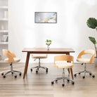 Set van 2 eetkamerstoelen met kunststof wieltjes en kunstleer bekleding - Crème / 4 - Eetkamerstoelen