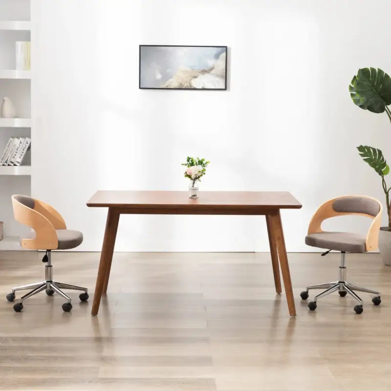 Set van 2 eetkamerstoelen met kunststof wieltjes en kunstleer bekleding - Taupe / 1 - Eetkamerstoelen