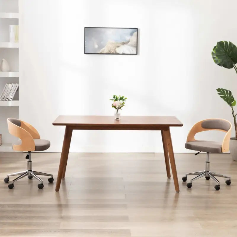 Set van 2 eetkamerstoelen met kunststof wieltjes en kunstleer bekleding - Taupe / 2 - Eetkamerstoelen
