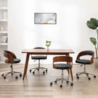 Set van 2 eetkamerstoelen met kunststof wieltjes en kunstleer bekleding - Zwart en donkerbruin / 4 - Eetkamerstoelen