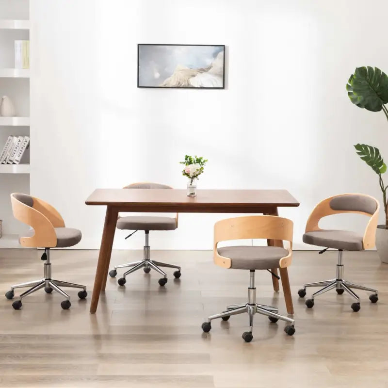 Set van 2 eetkamerstoelen met kunststof wieltjes en kunstleer bekleding - Taupe / 4 - Eetkamerstoelen
