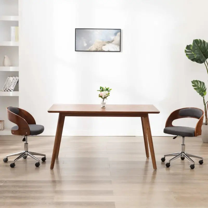 Set van 2 eetkamerstoelen met kunststof wieltjes en kunstleer bekleding - Grijs / 2 - Eetkamerstoelen