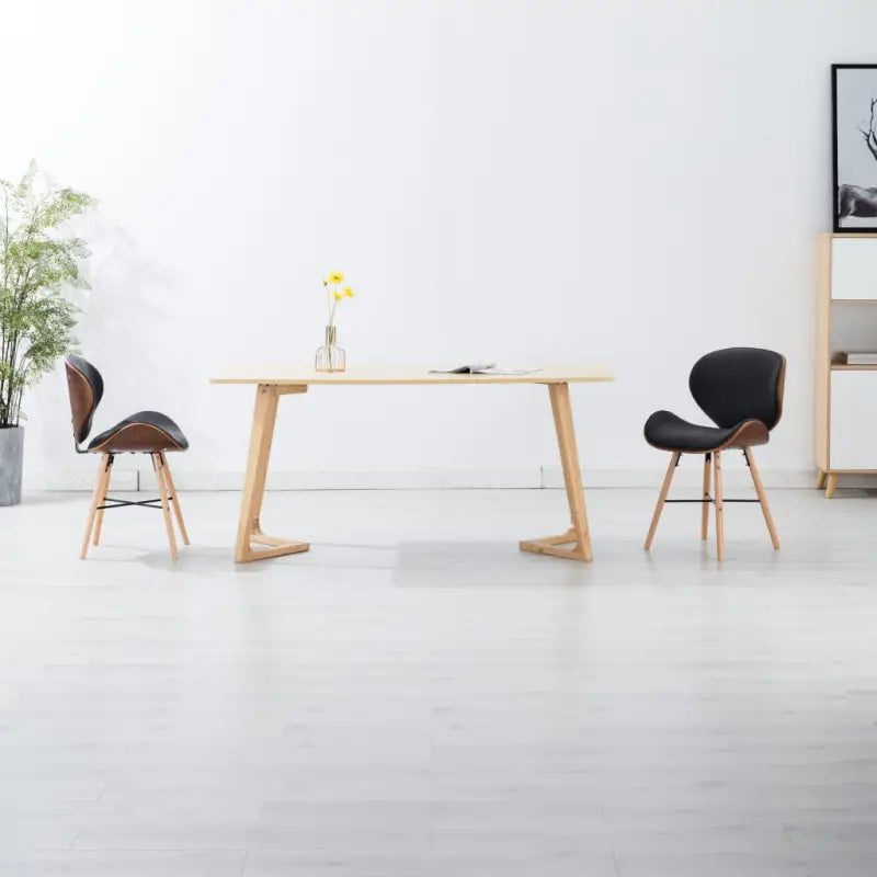 Set van 2 eetkamerstoelen met walnotenhouten frame en beukenhouten poten - Donkergrijs / 2 - Eetkamerstoelen