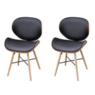 Set van 2 eetkamerstoelen met walnotenhouten frame en beukenhouten poten - Zwart en donkerbruin / 2 - Eetkamerstoelen