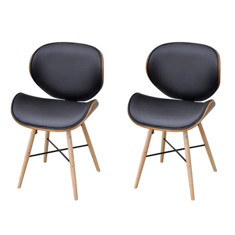 Set van 2 eetkamerstoelen met walnotenhouten frame en beukenhouten poten - Zwart en donkerbruin / 2 - Eetkamerstoelen