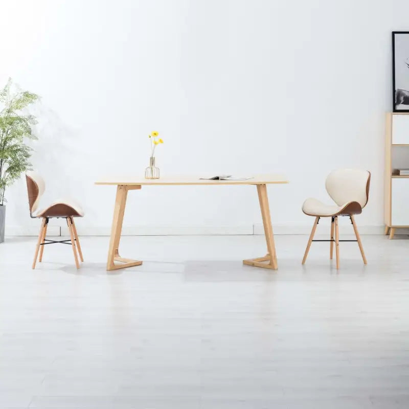 Set van 2 eetkamerstoelen met walnotenhouten frame en beukenhouten poten - Crème en donkerbruin / 2 - Eetkamerstoelen