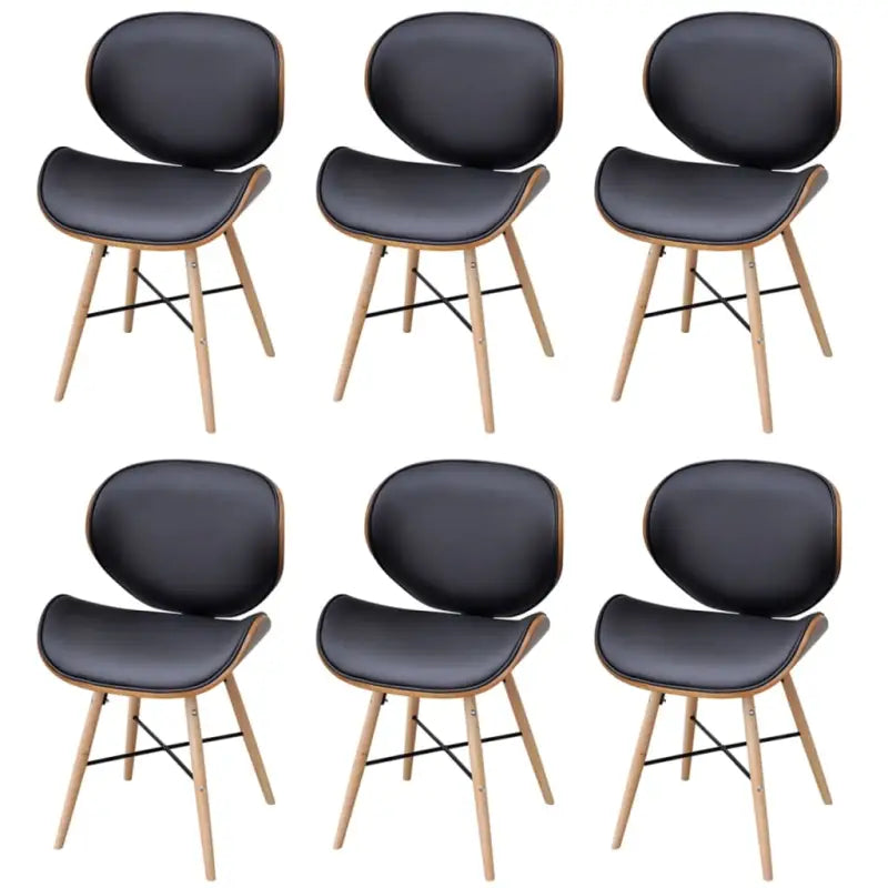 Set van 2 eetkamerstoelen met walnotenhouten frame en beukenhouten poten - Zwart en donkerbruin / 6 - Eetkamerstoelen