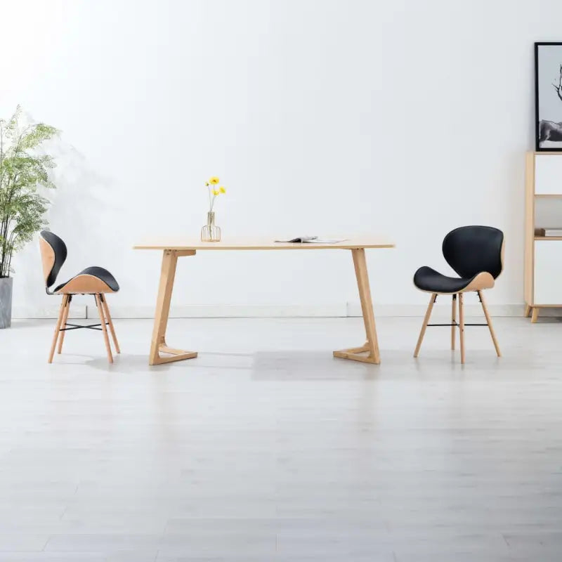 Set van 2 eetkamerstoelen met walnotenhouten frame en beukenhouten poten - Zwart en lichtbruin / 2 - Eetkamerstoelen