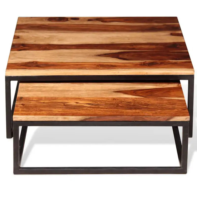 Set van 2 massief acaciahouten salontafels in retro stijl - Salontafels