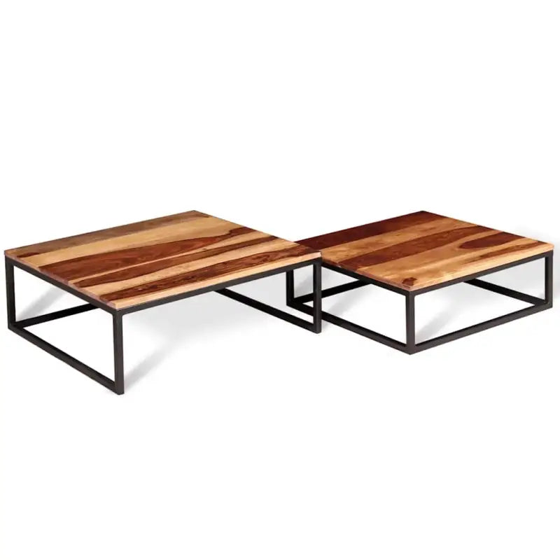 Set van 2 massief acaciahouten salontafels in retro stijl - Salontafels