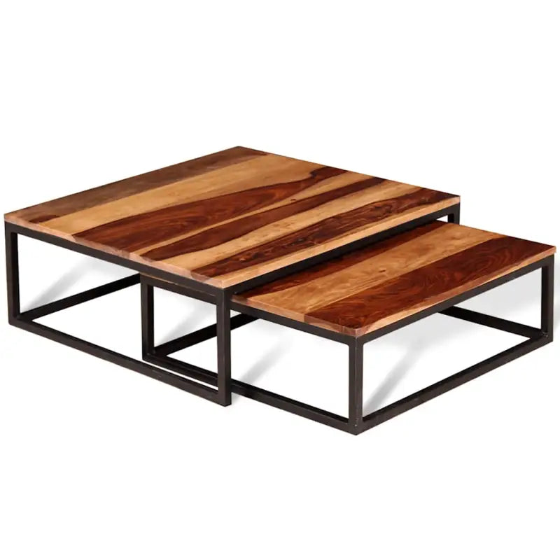 Set van 2 massief acaciahouten salontafels in retro stijl - Salontafels