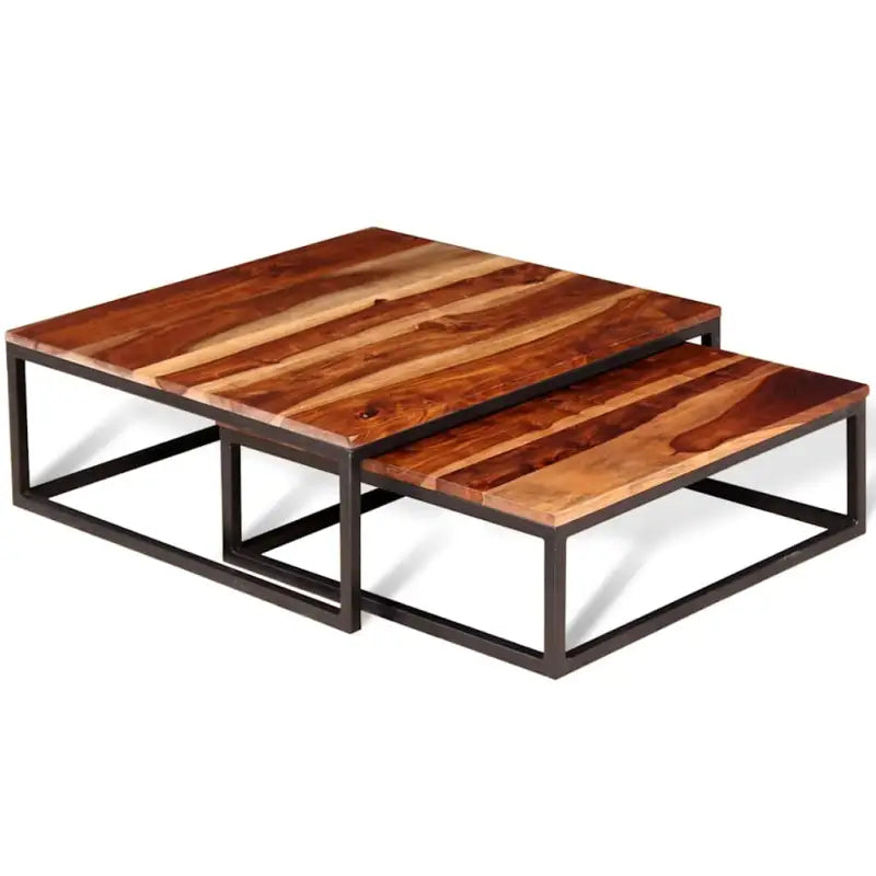 Set van 2 massief acaciahouten salontafels in retro stijl - Salontafels