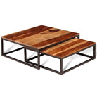 Set van 2 massief acaciahouten salontafels in retro stijl - Salontafels