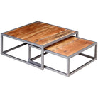 Set van 2 massief acaciahouten salontafels in retro stijl - Bruin en grijs / 2 - Salontafels