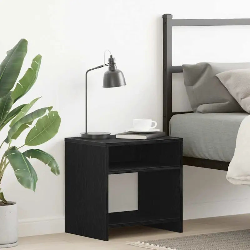 Set van 2 nachtkastjes van bewerkt hout met open vak en levering bevat - Zwart eiken / 1 - Nachtkastjes