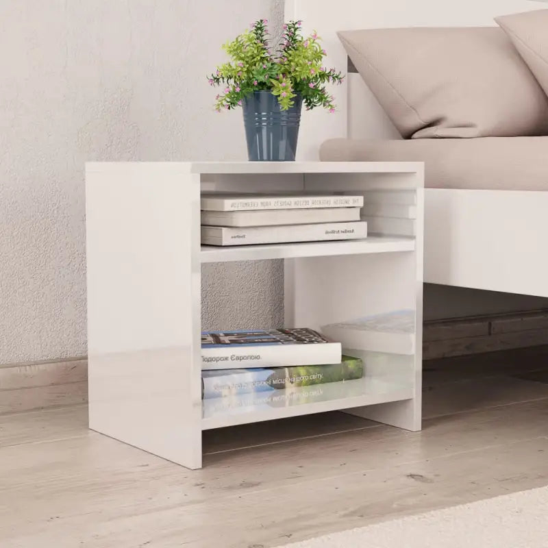 Set van 2 nachtkastjes van bewerkt hout met open vak en levering bevat - Hoogglans wit / 1 - Nachtkastjes