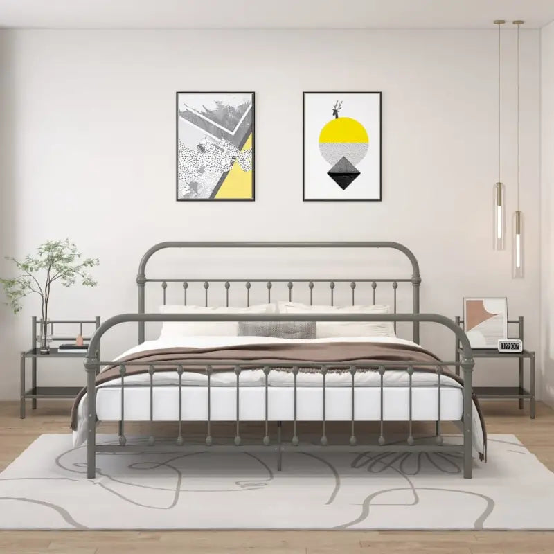 Set van 2 nachtkastjes met metalen frame voor een stijlvolle uitstraling - Grijs en zwart / 2 - Nachtkastjes