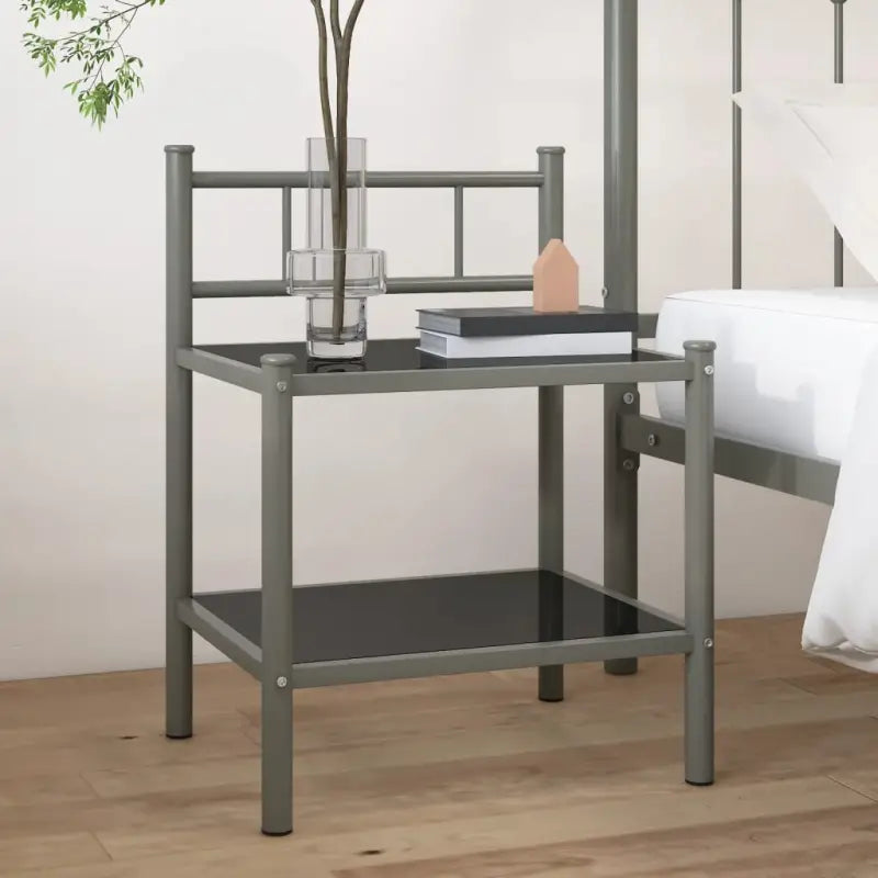 Set van 2 nachtkastjes met metalen frame voor een stijlvolle uitstraling - Grijs en zwart / 1 - Nachtkastjes