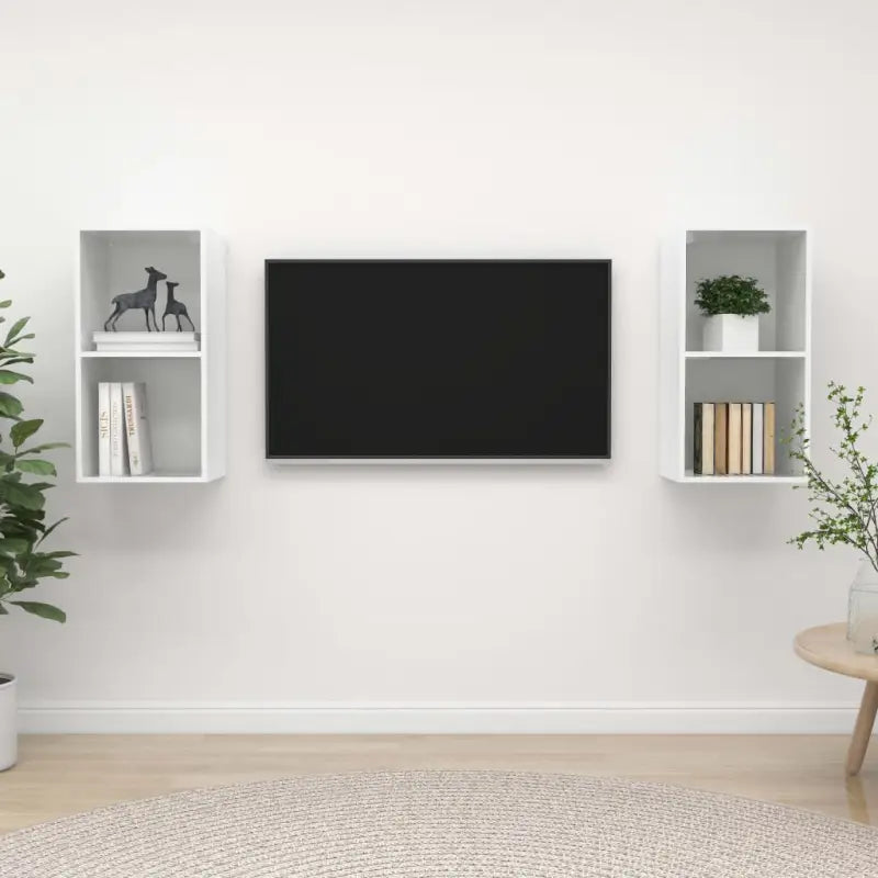 Set van 2 tv-meubels met opbergruimte en flexibele montageopties - Hoogglans wit / 2 - Tv-meubels