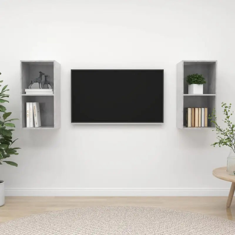 Set van 2 tv-meubels met opbergruimte en flexibele montageopties - Betongrijs / 2 - Tv-meubels