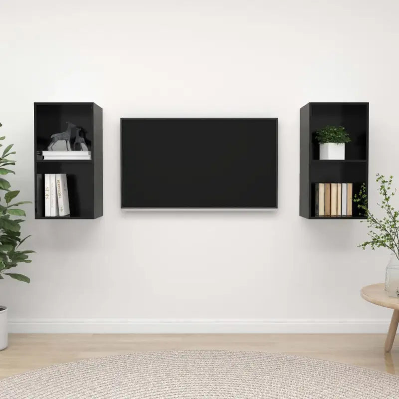 Set van 2 tv-meubels met opbergruimte en flexibele montageopties - Hoogglans zwart / 2 - Tv-meubels