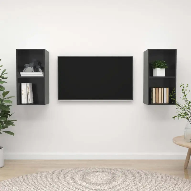 Set van 2 tv-meubels met opbergruimte en flexibele montageopties - Hoogglans grijs / 2 - Tv-meubels