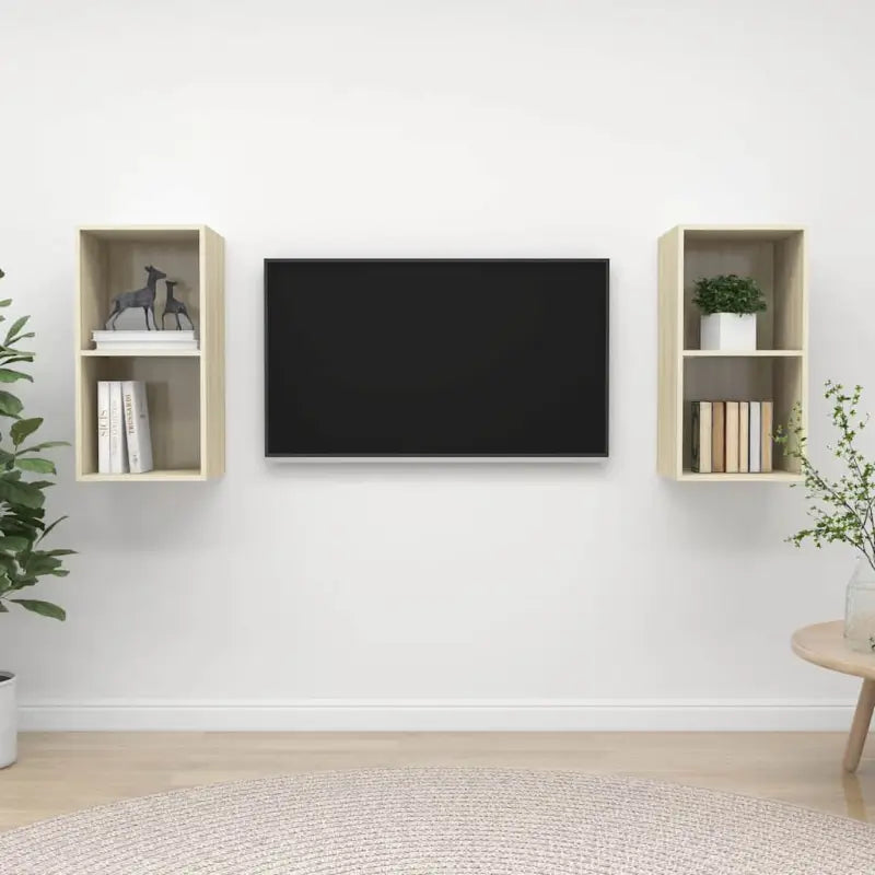 Set van 2 tv-meubels met opbergruimte en flexibele montageopties - Sonoma eiken / 2 - Tv-meubels