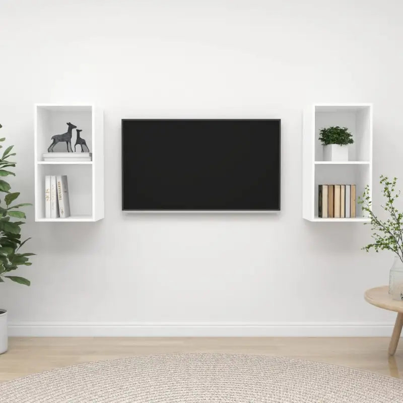 Set van 2 tv-meubels met opbergruimte en flexibele montageopties - Wit / 2 - Tv-meubels