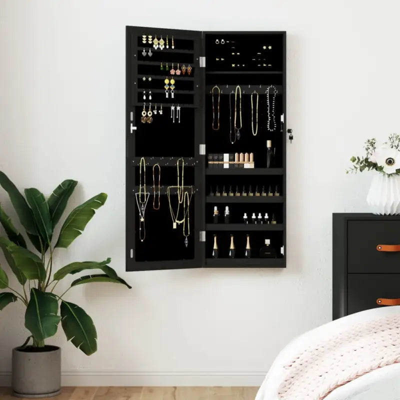 Sieradenkast met spiegel van bewerkt hout voor elegante opberger - Zwart / 37.5 x 10 x 106 cm / 1 - Spiegels