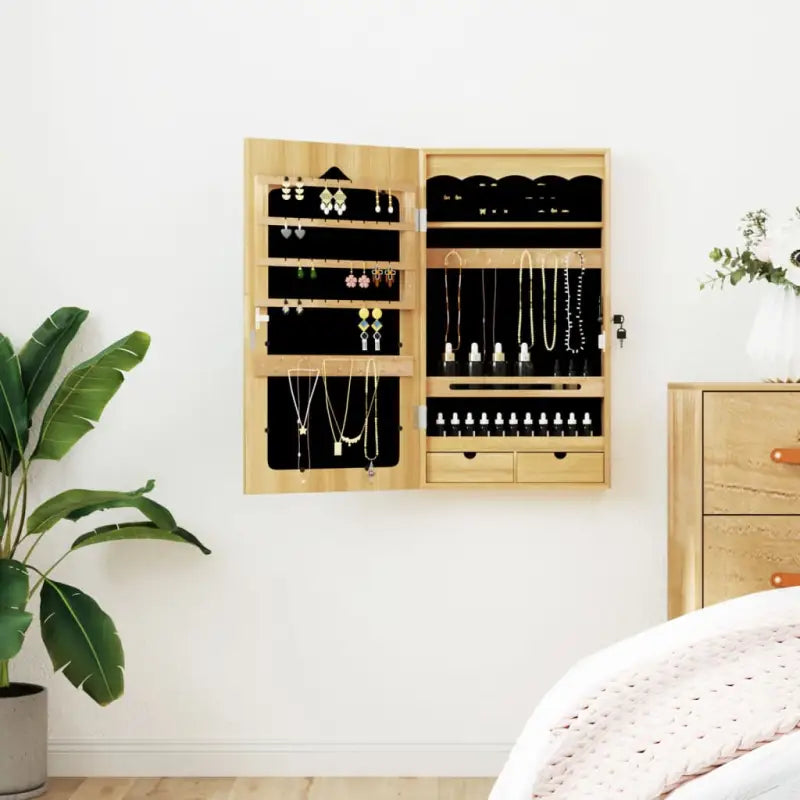 Sieradenkast met spiegel van bewerkt hout voor elegante opberger - Bruin / 37.5 x 10 x 76 cm / 1 - Spiegels