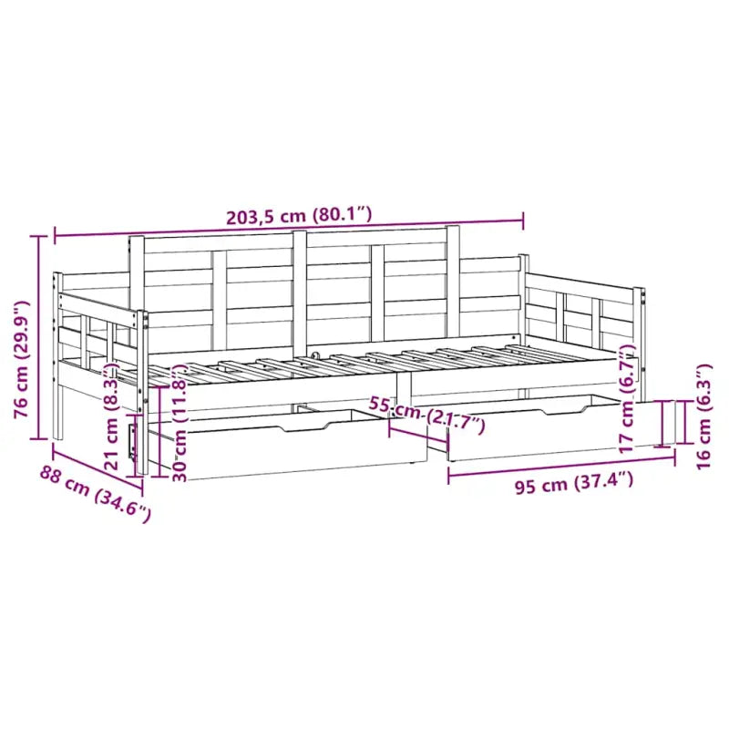 Slaapbank met lades van massief grenenhout met rustieke charme - Bedden & bedframes