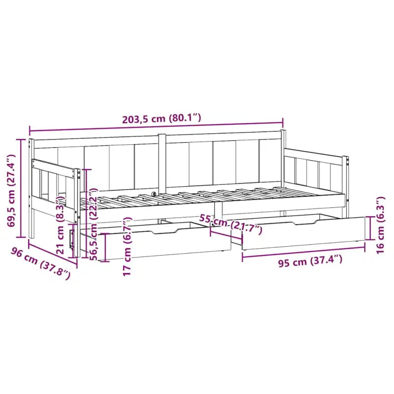 Slaapbank met lades van massief grenenhout met rustieke charme - Naturel / 90 x 200 cm - Bedden & bedframes