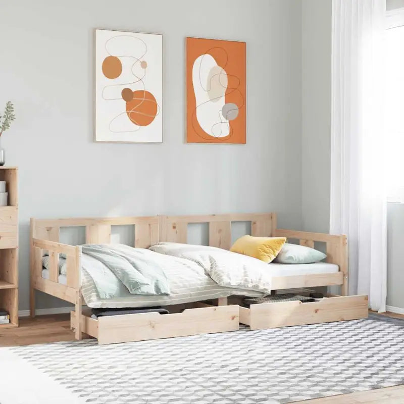 Slaapbank met lades van massief grenenhout met rustieke charme - Naturel / 90 x 200 cm - Bedden & bedframes